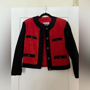 vintage genuine suede classic boxy cut red black jacket